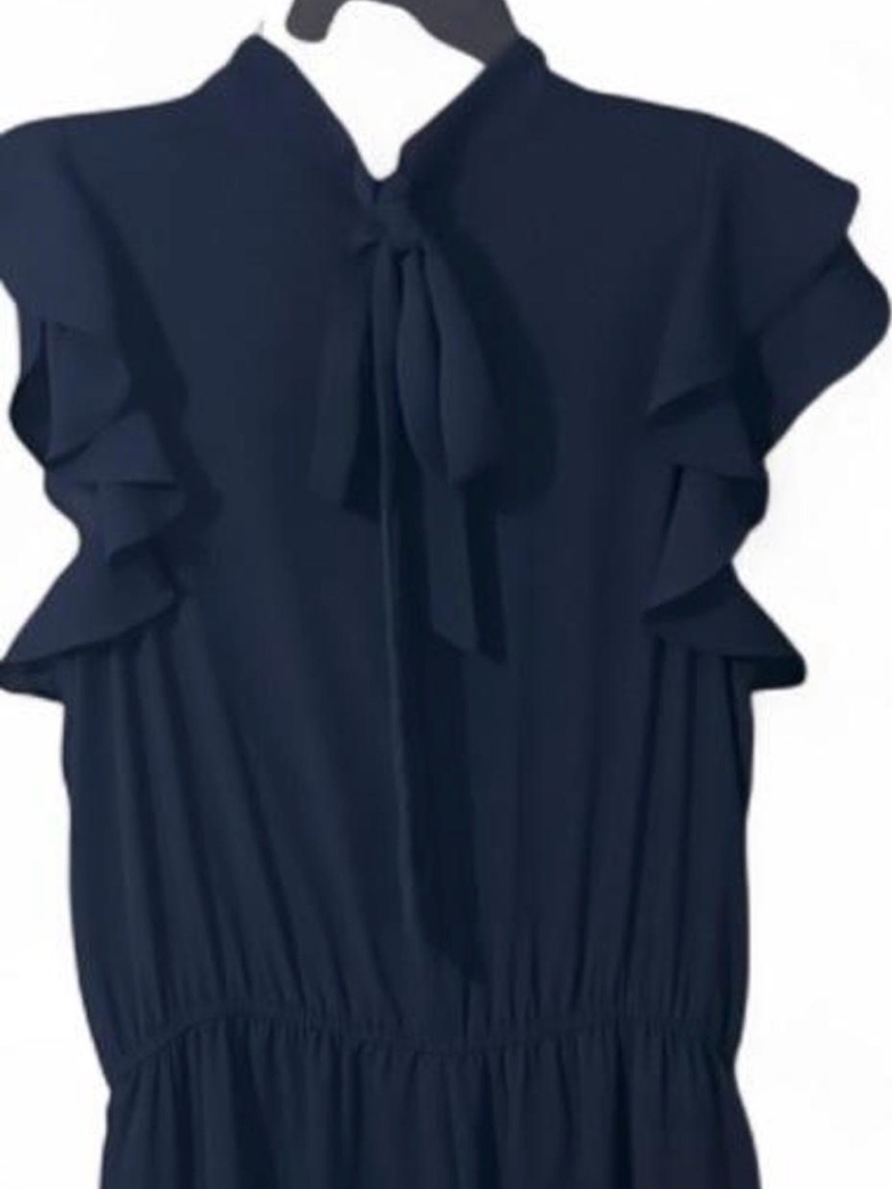 Express Navy Ruffle Tie-Neck One-Piece - Picture 6 of 6